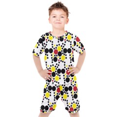 Pattern-polka Yellow Re Black Kids  Tee And Shorts Set by nateshop