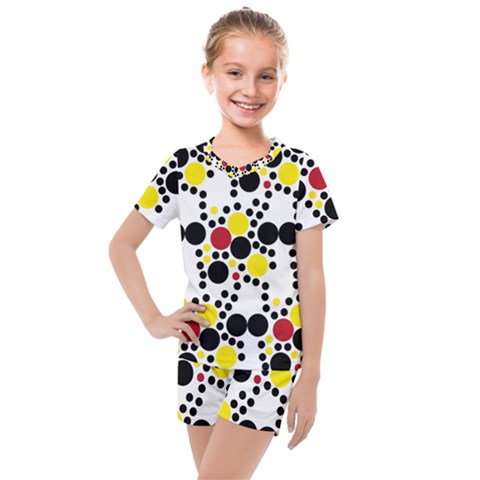 Pattern-polka Yellow Re Black Kids  Mesh Tee And Shorts Set by nateshop