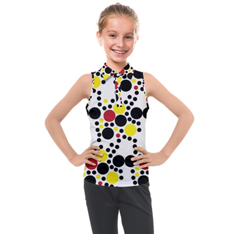 Pattern-polka Yellow Re Black Kids  Sleeveless Polo Tee by nateshop