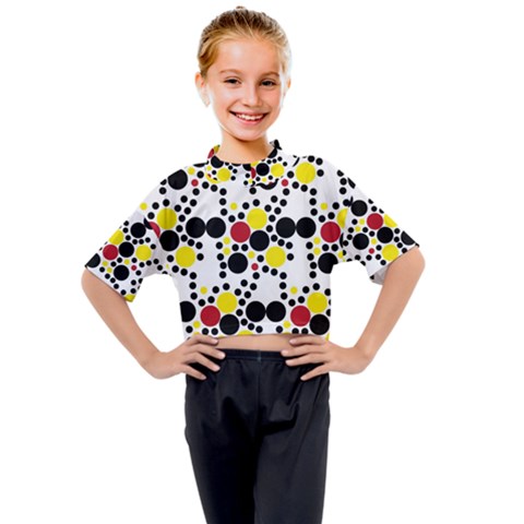 Pattern-polka Yellow Re Black Kids Mock Neck Tee by nateshop