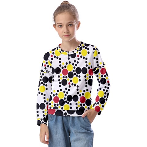 Pattern-polka Yellow Re Black Kids  Long Sleeve Tee With Frill  by nateshop