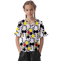 Pattern-polka Yellow Re Black Kids  V-neck Horn Sleeve Blouse by nateshop