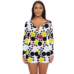 Pattern-polka Yellow Re Black Long Sleeve Boyleg Swimsuit by nateshop