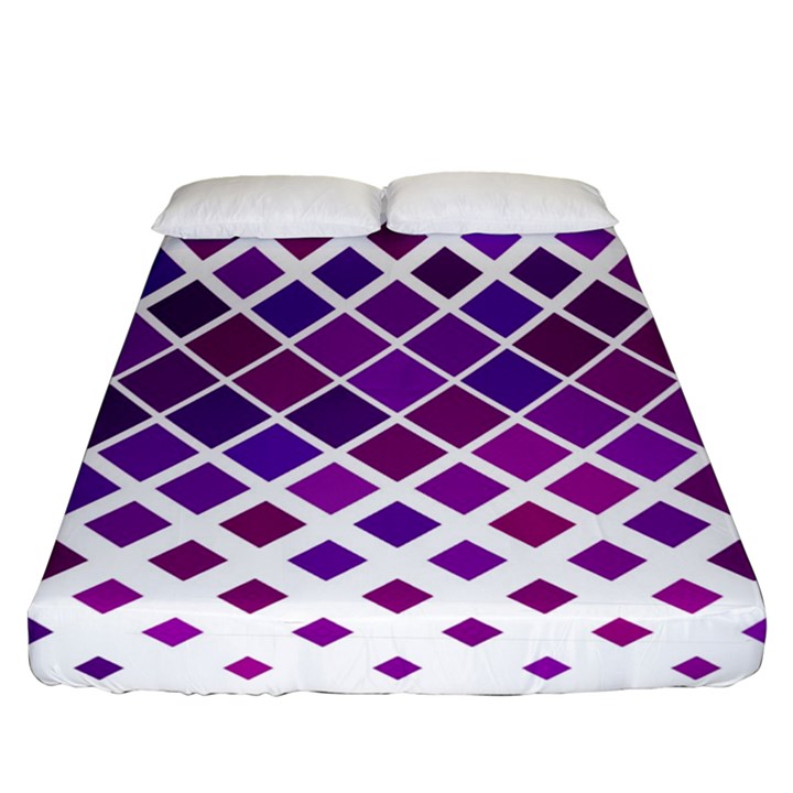 Pattern-box Purple White Fitted Sheet (Queen Size)