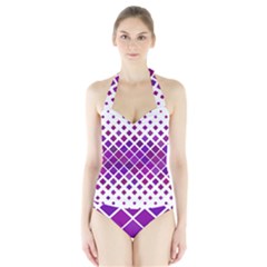 Pattern-box Purple White Halter Swimsuit by nateshop