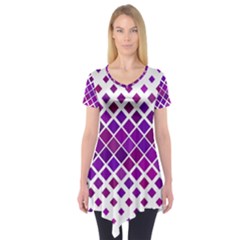 Pattern-box Purple White Short Sleeve Tunic  by nateshop