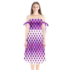 Pattern-box Purple White Shoulder Tie Bardot Midi Dress by nateshop