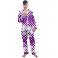 Pattern-box Purple White Men s Long Sleeve Satin Pajamas Set by nateshop