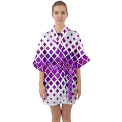 Pattern-box Purple White Half Sleeve Satin Kimono  by nateshop