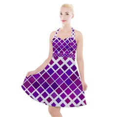 Pattern-box Purple White Halter Party Swing Dress  by nateshop