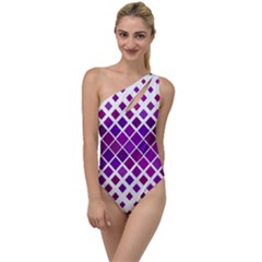 Pattern-box Purple White To One Side Swimsuit by nateshop