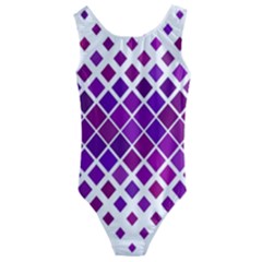 Pattern-box Purple White Kids  Cut-out Back One Piece Swimsuit