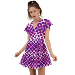 Pattern-box Purple White Flutter Sleeve Wrap Dress