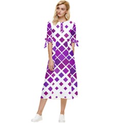 Pattern-box Purple White Bow Sleeve Chiffon Midi Dress by nateshop