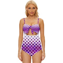 Pattern-box Purple White Knot Front One-piece Swimsuit by nateshop