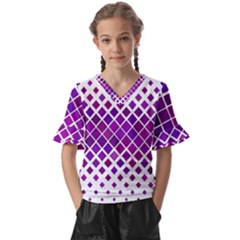 Pattern-box Purple White Kids  V-neck Horn Sleeve Blouse by nateshop