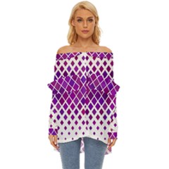 Pattern-box Purple White Off Shoulder Chiffon Pocket Shirt by nateshop