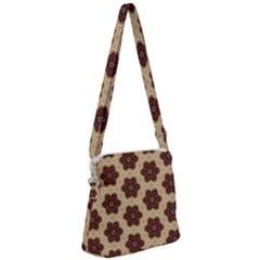 Pattern-flower Zipper Messenger Bag by nateshop