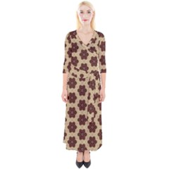 Pattern-flower Quarter Sleeve Wrap Maxi Dress by nateshop