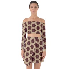 Pattern-flower Off Shoulder Top With Skirt Set by nateshop