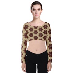 Pattern-flower Velvet Long Sleeve Crop Top by nateshop