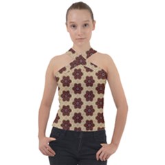 Pattern-flower Cross Neck Velour Top