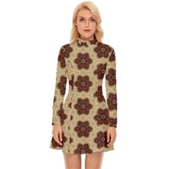 Pattern-flower Long Sleeve Velour Longline Dress by nateshop