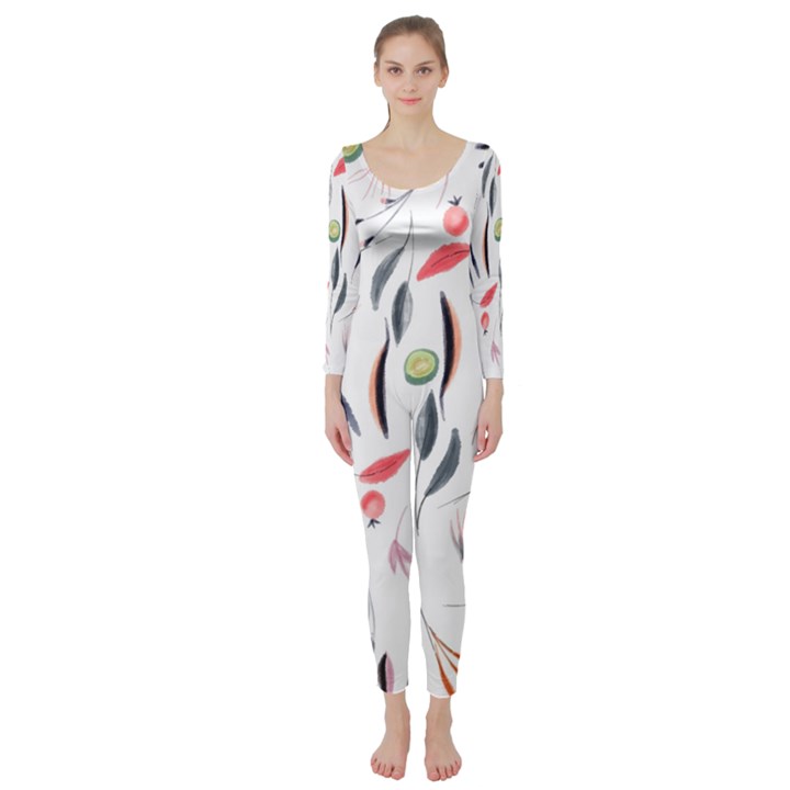 Watercolor-fruit Long Sleeve Catsuit