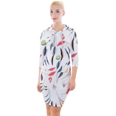 Watercolor-fruit Quarter Sleeve Hood Bodycon Dress by nateshop