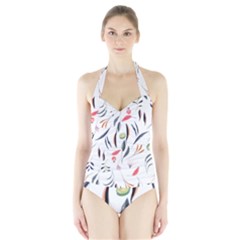 Watercolor-fruit Halter Swimsuit by nateshop