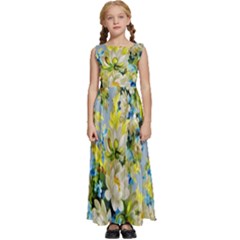 Background-flower White Kids  Satin Sleeveless Maxi Dress