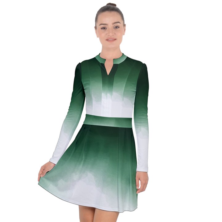 Watercolor-green White Long Sleeve Panel Dress