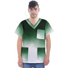 Watercolor-green White Men s V-neck Scrub Top