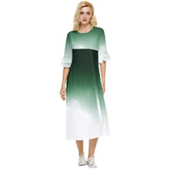 Watercolor-green White Double Cuff Midi Dress by nateshop