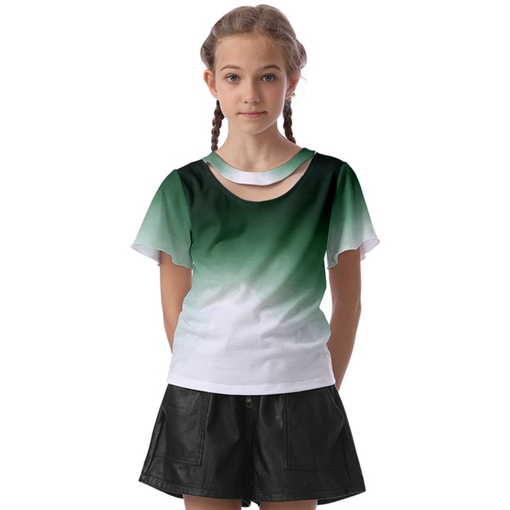 Watercolor-green White Kids  Front Cut Tee