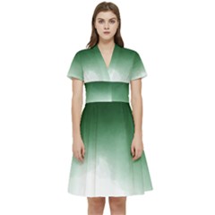 Watercolor-green White Short Sleeve Waist Detail Dress by nateshop