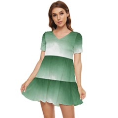 Watercolor-green White Tiered Short Sleeve Babydoll Dress by nateshop