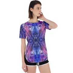 Magenta On Cobalt Perpetual Short Sleeve T-shirt by kaleidomarblingart