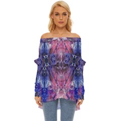 Magenta On Cobalt Off Shoulder Chiffon Pocket Shirt