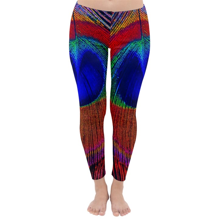 Red Peacock Plumage Fearher Bird Pattern Classic Winter Leggings