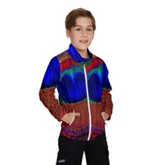 Red Peacock Plumage Fearher Bird Pattern Kids  Windbreaker by Wegoenart