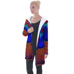 Red Peacock Plumage Fearher Bird Pattern Longline Hooded Cardigan by Wegoenart