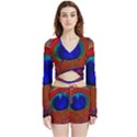 Red Peacock Plumage Fearher Bird Pattern Velvet Wrap Crop Top and Shorts Set View1