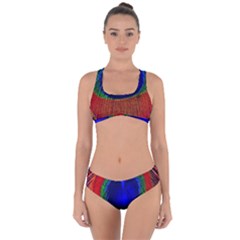 Red Peacock Plumage Fearher Bird Pattern Criss Cross Bikini Set by Wegoenart