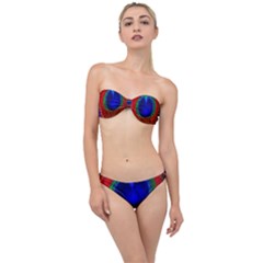 Red Peacock Plumage Fearher Bird Pattern Classic Bandeau Bikini Set by Wegoenart