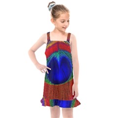 Red Peacock Plumage Fearher Bird Pattern Kids  Overall Dress by Wegoenart