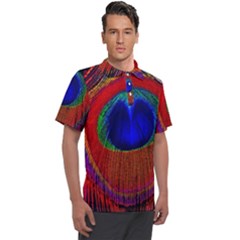 Red Peacock Plumage Fearher Bird Pattern Men s Polo Tee