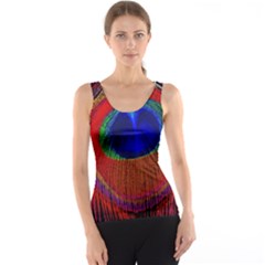 Red Peacock Plumage Fearher Bird Pattern Tank Top by Wegoenart