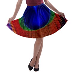 Red Peacock Plumage Fearher Bird Pattern A-line Skater Skirt by Wegoenart