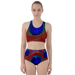 Red Peacock Plumage Fearher Bird Pattern Racer Back Bikini Set by Wegoenart